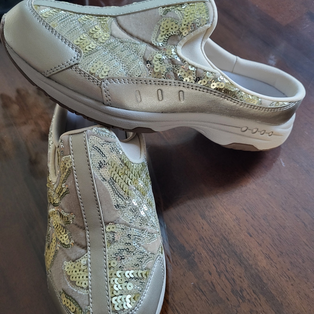 Easy Spirit Gold and Cream Sneakers with Cushioned Sole
